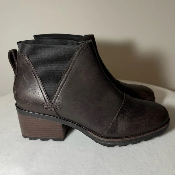 SOREL Dark Brown Leather Cate Chelsea Slip On Boots Women’s Size 7 - Picture 4 of 7